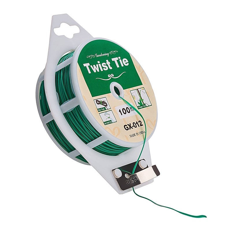 JDYYICZ 328 Feet (100m) Green Multi-Function Sturdy Garden Plant Twist Tie with Cutter/ Cable Tie/Zip Tie/ Coated Wire (1) (1 roll green) - Image 1